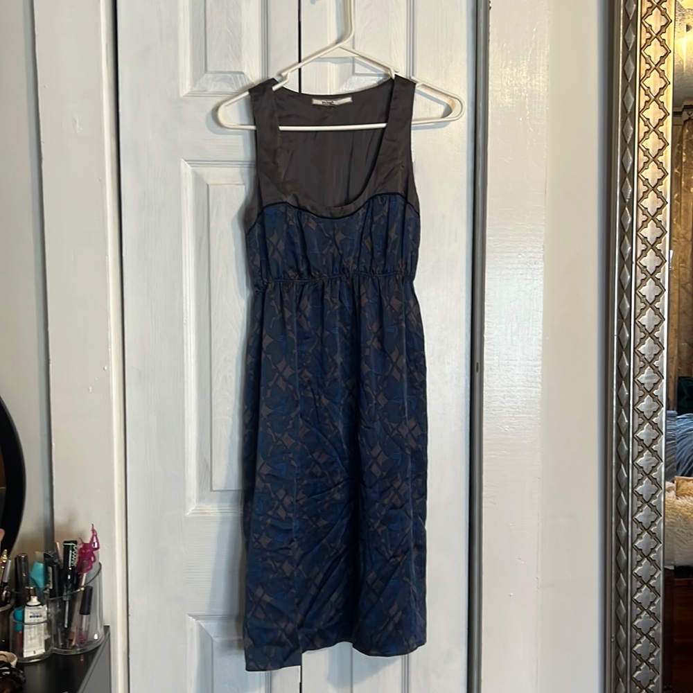 Mint by Jodi Arnold grand millennial silk midi dress gray navy size 4 vtg